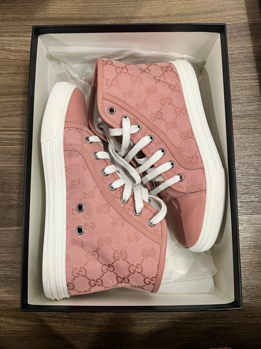 Gucci (WMNS) Gucci GG High-Top Sneakers 'Logo Print - Soft Pink’ - Picture 4 of 7